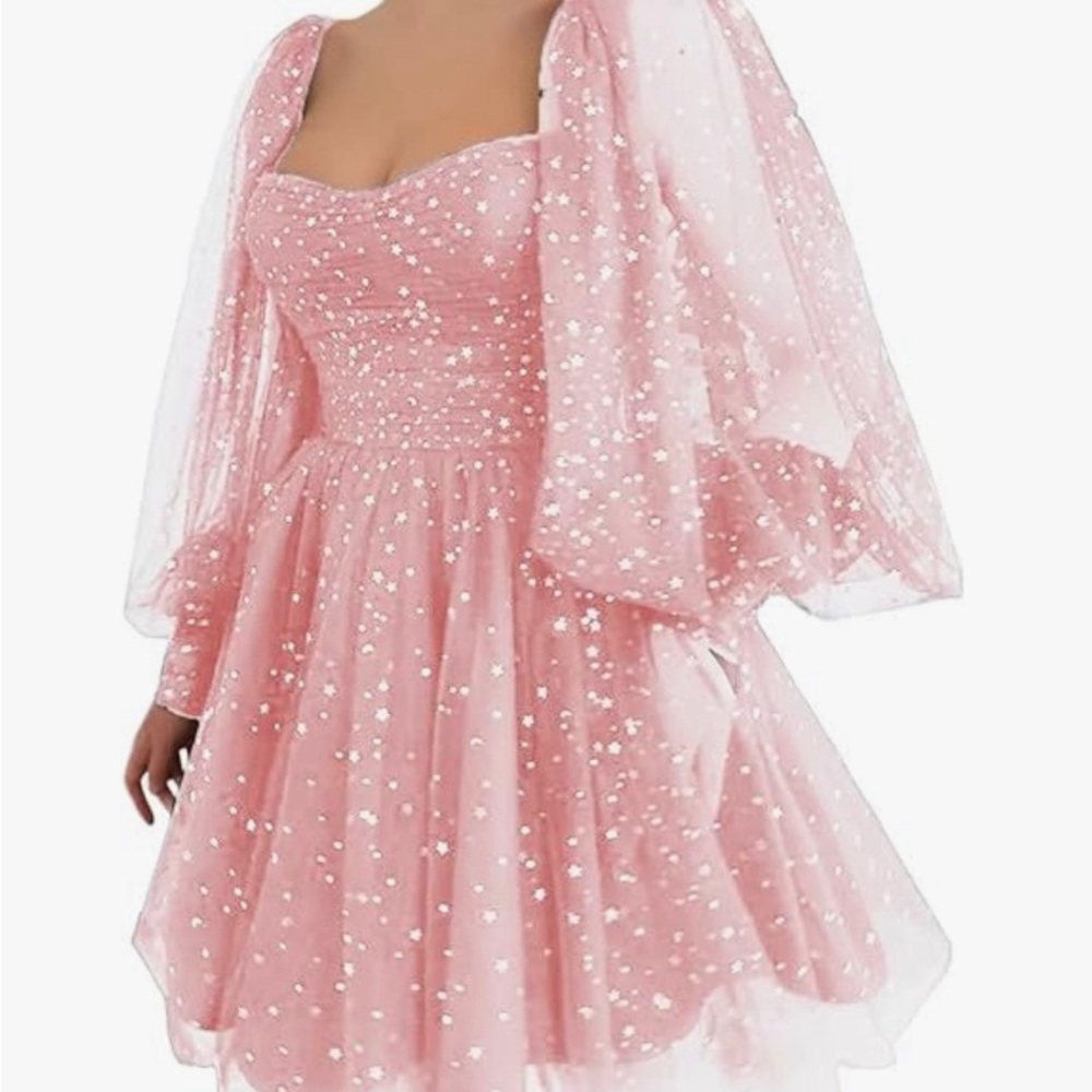 Pink Tulle Dress with Bishop Sleeves
